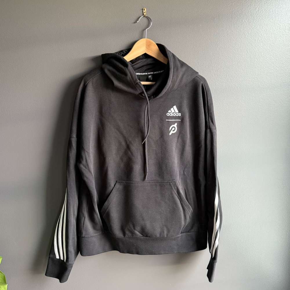 ADIDAS Peloton Collab Unisex Signature Hoodie in Classic Black and White Size M